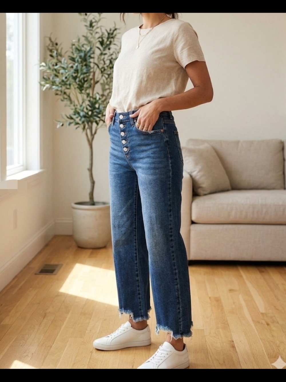 Judy Blue Medium Blue High-Rise Button-Front Straight Leg Jeans